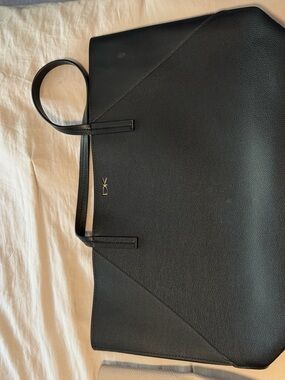 Donna Karan Black Pebbled Leather Tote with Gold DK Logo